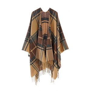 coonis Ch&acirc;les Femme, Poncho Cape Cardigan Ouvert Doux, Pull &Eacute;charpe Oversize pour Soir&eacute;e, Mariage, F&ecirc;te, Voyage (Marron Kaki Noir) (JingXinCheng, neuf)