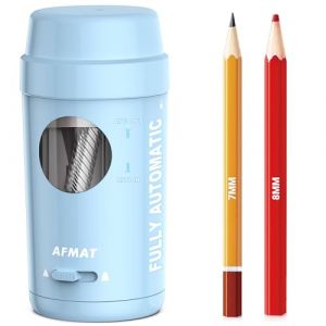 AFMAT Taille-crayon &eacute;lectrique enti&egrave;rement automatique, rechargeable, avec r&eacute;cipient pour crayons fins de 7 &agrave; 8 mm d'&eacute;paisseur et fins, arr&ecirc;t automatique, pour la maison, le bureau, l'&eacute;cole, bleu (AFMAT Direct EU, neuf)