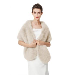 BEAUTELICATE Ch&acirc;le &Eacute;tole en Fausse Fourrure Cape De Femme Mariage Hiver Bol&eacute;ro Fourrure sur Robe de Soir&eacute;e Mari&eacute;e Demoiselle d'honneur C&eacute;r&eacute;monie F&ecirc;te(Taille Unique, Beige) (BEAUTELICATE-FR, neuf)
