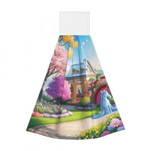 Serviette portable &agrave; suspendre licorne conte de f&eacute;es en velours super absorbant serviette de cuisine pour enfants adultes salle de bain cuisine serviette suspendue (wangzhenyangxiaodian, neuf)