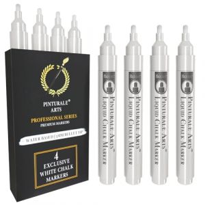 Pinturale Arts Set 4 Feutre Blanc Effacable Pour Tableau Noir | Pointe 3mm | Feutre Craie Effacable Tableau Noir | Stylo Craie Blanc Pour Vetre, Virre, Ardoise (Leonition, neuf)