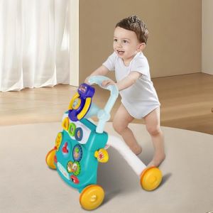 Super Trotteur Parlant, Trotteur Bébé Pliable, Jouet 2 En 1 Pousser pour Bébé avec Musique, Centre D'activités Éducatives Multifonctionnel pour Enfants Filles Garçons 9M+ -40 * 32 * 40.5 cm-vert (Hechheu, neuf)
