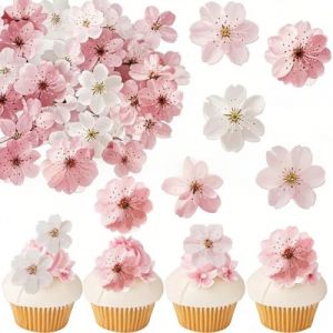 GGUFAY 50 Pcs Décoration Gâteau, Fleurs Cupcake Toppers, Décorations en Papier Comestible, Comestibles Fleurs,Gluant Papier de Riz Décoratif Gâteau,Gâteau Toppers Décoration(A) (Rfervgauk, neuf)