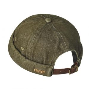 CLAPE Casquette sans Visi&egrave;re Coton Casquette Docker Homme Femme Bonnet Denim Chapeau Marin R&eacute;glable Beanie GreenishBrown FMA2503 (CLape, neuf)