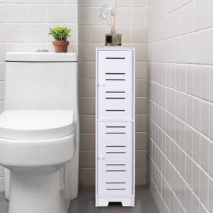 powerking Petit support de papier toilette blanc avec portes, &eacute;tag&egrave;re d'angle fine pour salle de bain, petits espaces, sol d'angle (PowerKing FR, neuf)