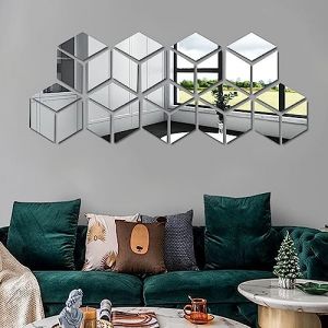 SSyang Miroir Mural Autocollant, 24 Pièces 3D Auto-Adhésif Amovible Triangle Stickers, 14 * 8cm, Miroir Brochage Bricolage Stickers Muraux Carreaux de Papier Peint, pour la Maison Salon (Silver) (luou, neuf)