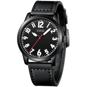 CIVO Montre Analogique Bracelet Homme: Simple Classique Montres avec Gros Chiffres Design - Étanche Quartz Noir Cuir Cadeau Homme (METDO Store, neuf)