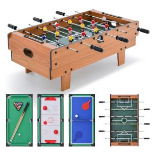HOMASIS 4 en 1 Table de Jeu en Bois, pour Enfants et Adultes,Table de Baby-Foot avec Plateaux Empilables de Billard, Air Hockey, Baby-Foot, Tennis de Table pour Maison, Salle de Jeux (Homasis, neuf)