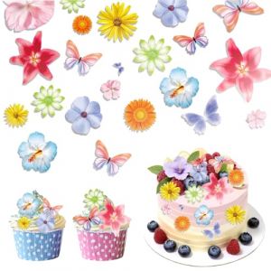 fleur comestible pour gateau, 60 Pièces fleurs comestibles décoration gateau, feuilles comestibles pour cupcakes pour les fêtes hawaïennes et les gâteaux, fabrication de bougies (jiesudianzi, neuf)