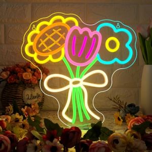 ineonlife Fleur Neon Led, Fleur Enseigne Lumineuse, Neon Mural pour D&eacute;coration,Bouquet N&eacute;on Led pour Chambre de Fille, Salon, Espace D&eacute;tente, Fleuriste, Jardin (Ineonlife, neuf)