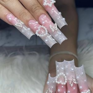 Faux ongles, ongles à presser Faux ongles longs en forme de cercueil avec colle, faux ongles marron portables avec strass, presse de Ballet, couverture complète(13) (zhangtingamz, neuf)