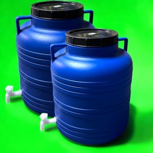 Lot de 2 x Réservoir Bidon Plastique Alimentaire 60 litres avec Couvercle Grande Ouverture et Robinet – Stockage Eau, Huiles, Fermentation Choucroute – Cuve Alimentaire et Robuste (Jordan_Jordan, neuf)