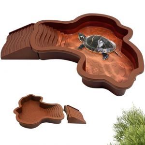 Bassin pour Tortue avec Rampe, Abreuvoir Tortue Terrestre, 35x28,5x4,3cm, Piscine pour Tortues, Rampe AntidéRapant Amovible, Bassin De Douche pour Terrasse, pour Tortues, LéZards. (Brun rougeâtre) (Jizhikeji, neuf)
