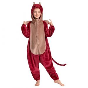 OLAOLA Combinaison Pyjama Garçons Filles Animaux Costume Unisexe Enfant Onesie Carnaval Halloween Cosplay Deguisement Kigurumi Pyjamas Fête Vêtements de Nuit (Dragon Rouge, 6-8 Ans) (pitgeem, neuf)