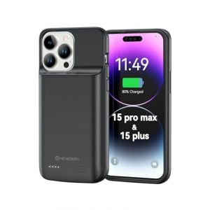NEWDERY Coque batterie pour iPhone 15 Plus & 15 Pro Max, 5000 mAh, &eacute;tui de chargement portable fin, chargeur d'alimentation rechargeable compatible pour iPhone 15 Plus & 15 Pro Max (6,7 pouces) (noir) (ANSEN-FR, neuf)