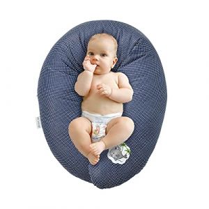 Sei Design Coussin d'allaitement, coussin de grossesse de 170 x 30 cm Garnissage : billes en fibres 3D sans substance nocive certifiées Ökotex. Housse avec fermeture éclair et broderies de qualité supérieure. Facile à transporter, couleur Jean. (Sei Desig