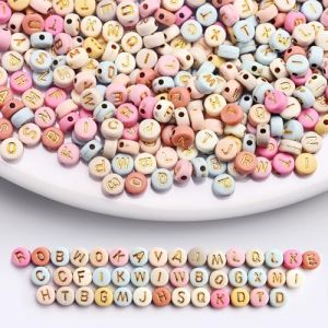 Iudsu 1000 pi&egrave;ces de perles lettres en acrylique pour la fabrication de bracelets, perles rondes color&eacute;es de l'alphabet de A &agrave; Z de 7 mm avec un rouleau de cordon en nylon invisible (600 cm) (NO.1-XYF, neuf)
