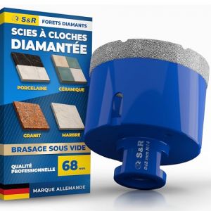 S&R Scie Cloche Carrelage Diamant 68mm M14 &ndash; Tr&eacute;pan Diamant Carrelage Meuleuse d&rsquo;Angle bras&eacute; Sous Vide&ndash; Foret Diamant Carrelage M&egrave;che pour Gr&egrave;s C&eacute;rame, Porcelaine, Granit, Marbre Verre (Werkzeugbar, neuf)