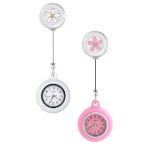 KARELLS Montre à Gousset D'infirmière, Montre Broche en Silicone, 2 Pièces Montre Infirmiére, Montre De Poche Infirmiere, pour Infirmières et à Tout Autre Professionnel de la Santé, Blanc/Rose (Sweems, neuf)