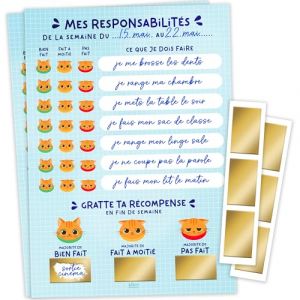 Tableau Récompenses Enfants à Gratter - Motivation pour l'Apprentissage de l'Organisation & de l'Autonomie (2 Feuilles Recto/Verso + pastilles à gratter) - Pack 4 semaines (Aliceandberry, neuf)