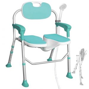 AITX Chaise de Douche Pliante Antidérapante avec Design 3D en Grooves, avec Accoudoirs et Dossier, Réglable en Hauteur en Aluminium Tabouret de Douche - Idéal pour Personnes Âgées et Handicapés (AITX-EU, neuf)