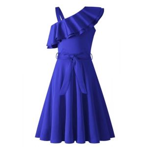 Arshiner Filles Robe Une &Eacute;paule Col Ruffle Robe de F&ecirc;te El&eacute;gante sans Manches Bleu Roi 12-13 Ans (Arshiner Store, neuf)