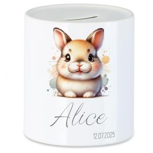 Kiddle-Design Tirelire pour enfants avec nom personnalis&eacute;, motif animal lapin cadeau pour gar&ccedil;on et fille anniversaire, No&euml;l, naissance et bapt&ecirc;me - Tirelire cadeau d'argent et r&eacute;alisateur de souhaits (Kiddle-Design, neuf)