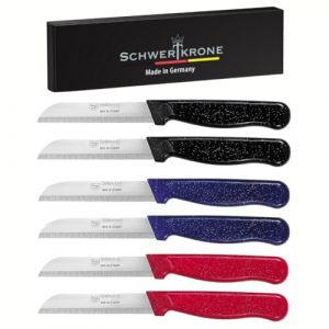 Schwertkrone&reg; Lot de 6 couteaux &eacute;plucheurs [FABRIQU&Eacute; &Agrave; SOLINGEN - ALLEMAGNE] - Couteau &agrave; l&eacute;gumes, couteau &agrave; fruits - Couteau de cuisine long, dents aiguis&eacute;es - Couteau &agrave; &eacute;plucher les pommes de terre (Schwertkrone, neuf)