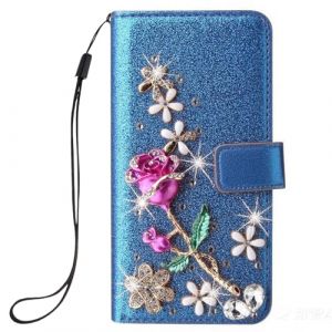 Strass Diamants 3D Rose Flip Glitter Case pour Samsung Galaxy S21FE, Flip Case &Eacute;tui Paillette Glitter Bling Portefeuille en Cuir Housse avec [Motif de Fleur] Flip Cover pour Samsung Galaxy S21FE (Bolong, neuf)