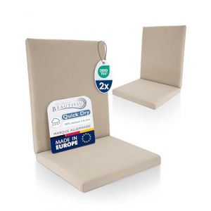 Beautissu Lot de 2 Coussin Chaise Jardin Bas Dossier 100% Imperm&eacute;able 100x50 cm - R&eacute;sistant-UV Confortables & Facile &agrave; Entretenir Lavable - Quick Dry Coussin Exterieur Fauteuil Jardin Beige (Brandvin, neuf)