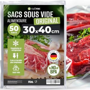 culivac Sac sous Vide Alimentaire 30x40 cm – Sachet sous Vide Alimentaire Gaufré Original – pour Conservation Cuisson Congélation – Lot de 50 (ISC Brands, neuf)