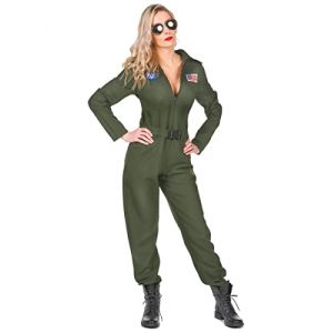DEGUISE TOI - Déguisement pilote d'avion femme - Combinaison - Lunettes - M - Vert - Déguisements adultes - 100% polyester - Laver à la main - Carnaval (Vegaoo Party_Officiel, neuf)