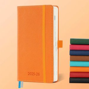 IN-LUXPRO Agenda semainier 2025 2026, au format A6 (16,4 x 9,6 cm), avec pages de notes et pages de notes, format A6 (16,4 x 9,6 cm), en cuir végétalien et pages de notes, couleur orange. (Saimoul, neuf)