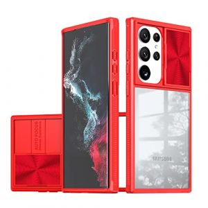 Dqtaoply Dqtaoly Coque Transparente pour Samsung Galaxy S22 Ultra Case avec Lentille Coulissante Cam&eacute;ra Protection &Eacute;tui, Antichoc Silicone TPU + PC Dur Housse pour Samsung Galaxy S22 Ultra(Rouge) (Dqueen-eur, neuf)