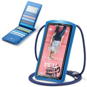 Casecond Petit Sac Sacs &agrave; Bandouli&egrave;re Sac T&eacute;l&eacute;phone Portable Femmes Homme Mini Pochette en PU Cuir Porte Portefeuille Universelle pour iPhone 15 14 13 11 Pro Max Samsung S24 Xiaomi Jusqu'&agrave; 7.5" Bleu (Erlesw, neuf)