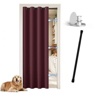 JCyh Rideau Occultant de Porte avec Tringle,Rideau de Porte Accord&eacute;on pour Chambre/Salon/Cuisine,Bordeaux (JCYH, neuf)