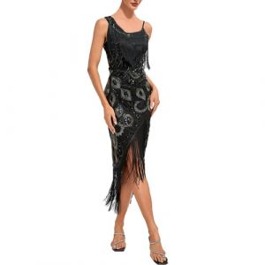 KBOPLEMQ Costume Gatsby pour Femme - Robe Vintage des Années 1920 - Charleston à Paillettes - Ourlet à Pompons - Cocktail, Bal de Fin d'Année, Soirée (VISNA, neuf)