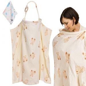 Cape Allaitement Couverture Allaitement Tablier Echarpe Cache d'allaitement Voile Bebe + Débarbouillettes Bébé en Mousseline Housse Cap Drap Chale Foulard pour les Déplacements Tissu Respirante Douce (hai nan hui jun ke ji you xian gong si, neuf)