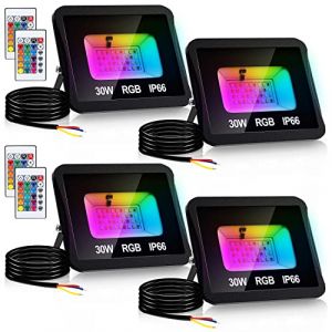 Lospitch 4 Projecteur 30W RGB color&eacute;, projecteur ext&eacute;rieur &agrave; changements de couleur LED RVB &eacute;tanche IP66, dimmable, 16 couleurs 4 modes, fonction m&eacute;moire, int&eacute;rieur ext&eacute;rieur couloir sc&egrave;ne jardin (Bessie Moss Shop, neuf)