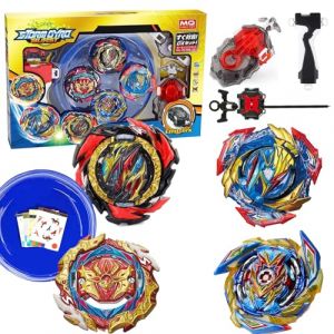 BOVANPOO Burst Toupies Set, 4 Metal Fusion DB Layer Spinning avec 2 Lanceurs et 1 Poignée de Combat Jouet Set De Cadeau Jouet pour Filles et garçons (MemberShop, neuf)