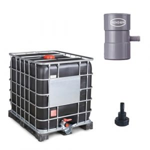 Kit de r&eacute;cup&eacute;ration d'eau de Pluie, avec IBC 1000L, collecteur de goutti&egrave;re et Adaptateur pour Tuyau d'arrosage, cuve &agrave; Eau reconditionn&eacute;e RENSON (RENSON, neuf)