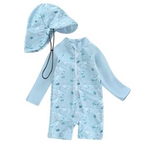 Maillot de Bain Enfant B&eacute;b&eacute; Gar&ccedil;on de 2 Pi&egrave;ces Anti-UV, Combinaison Zipp&eacute; &agrave; Manches Longues Imprim&eacute; + Chapeau &agrave; Large Bord Maillot de Bain B&eacute;b&eacute; Gar&ccedil;on Maillots de Bain Fille (PINTUTU SEXY, neuf)