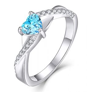 YL Bague de fian&ccedil;ailles mars pierre de naissance aigue-marine bleu Traverser Infini Solitaire coeur bague de mariage pour les femmes mari&eacute;e (Taille 56) (YL Fine Jewelry, neuf)