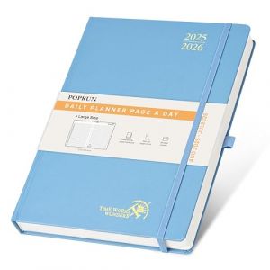 POPRUN Agenda 2025 2026 Journalier A4 Grand Format 30,5 x 21,5 cm - 1 Page par Jour, D'Août 2025 à Juil 2026 12 Mois Scolaire, Couverture Rigide, Signet à 2 rubans, Papier 80g/m², Bleu brume (Time Works Wonders, neuf)