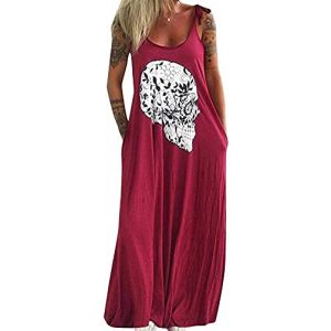 EGSDMNVSQ Robes D'été surdimensionnées pour Femmes Robe d'été imprimé tête de Mort Florale Maxi Robe sans Manches T-Shirt Robe Longue Robe de Bal Robe de soirée (MORISEEU, neuf)