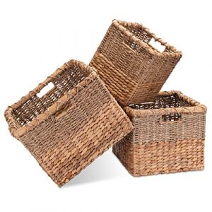 Decorasian Panier de rangement tress&eacute; en jacinthe d'eau - jonc de mer rectangulaire - &eacute;tag&egrave;re carr&eacute;e - Lot de 3 (Mister Merchandise France, neuf)
