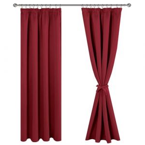 JIUZHEN Rideaux Occultants Galon Fronceur pour Rail Lot de 2 Rideau Isolant Thermique Anti UV Double Rideaux Decoration Bloquer Lumiere pour Salon Chambre 117x228cm(LxH) Rouge (JIUZHEN, neuf)