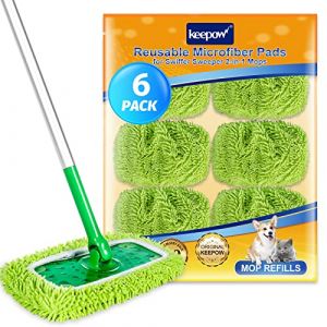 KEEPOW 6 Lingettes Microfibres R&eacute;utilisables Compatibles avec Swiffer Balai, Chiffons en Chenille &agrave; Super Nettoyage pour Swiffer Lingettes Humides, Id&eacute;al pour Tous Types de Sols + 1 Sac &agrave; Linge (kebaohuanbaokj, neuf)