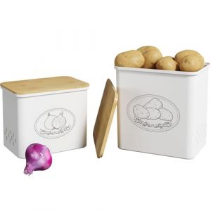 Lifewit Rangement Pomme de Terre Lot de 2, Grande Boite Oignons avec Couvercle et Des Trous de Ventilation, Bo&icirc;tes de Legumes Rangement Cuisine en Plastique Empilables, Blanc (Lifewit Home FR, neuf)