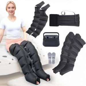 Pressothérapie jambes et abdomen, bottes de pressothérapie jambes, 6 chambres Machine de massage Drainage Lymphatique Circulation, 0-30 min, 0-240 Mhg réglables (noir, jambes + bras + waist) (hhh-jhh, neuf)